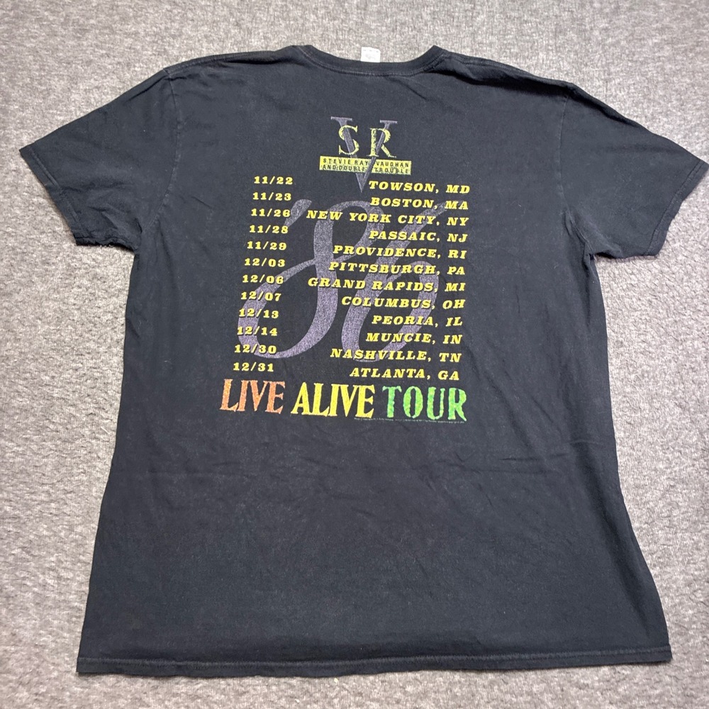 Gildan Stevie Ray Vaughan T-Shirt Mens 2XL Black Live Alive Tour 86 Graphic Tee - Picture 5 of 9